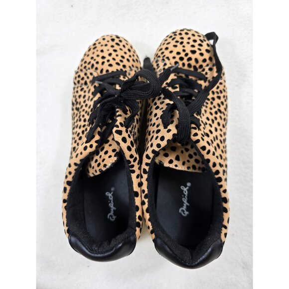 Qupid Leopard Print Sneakers Size 9 Womens Casual Shoes Beige Black Lace-Up - Picture 6 of 7